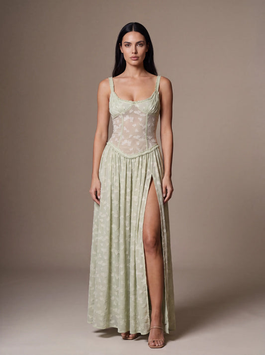 Althea Corset Maxi Dress - Sage Green