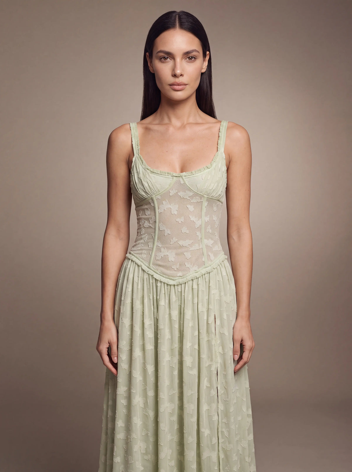 Althea Corset Maxi Dress - Sage Green
