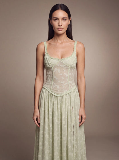 Althea Corset Maxi Dress - Sage Green