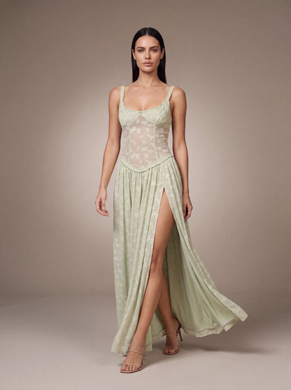 Althea Corset Maxi Dress - Sage Green