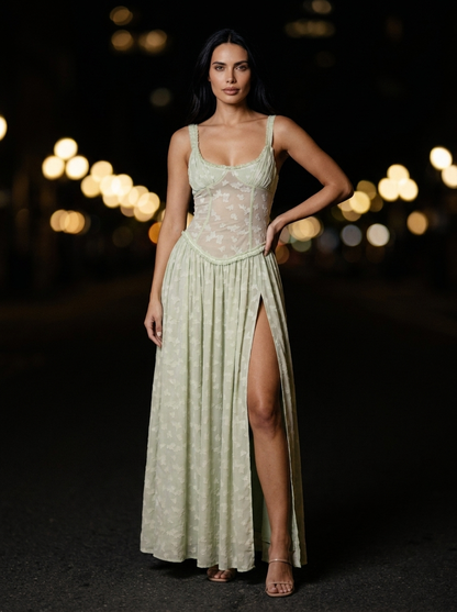 Althea Corset Maxi Dress - Sage Green