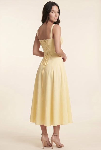Amaia Corset Midi Dress - Butter Yellow