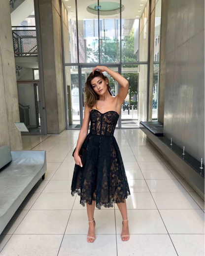 Amarante Embroidered Strapless Midi Dress - Black
