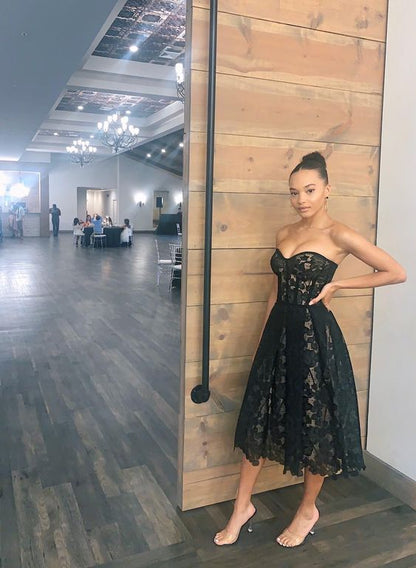 Amarante Embroidered Strapless Midi Dress - Black