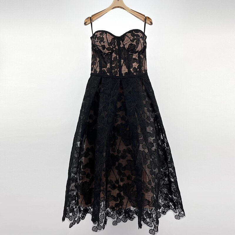 Amarante Embroidered Strapless Midi Dress - Black