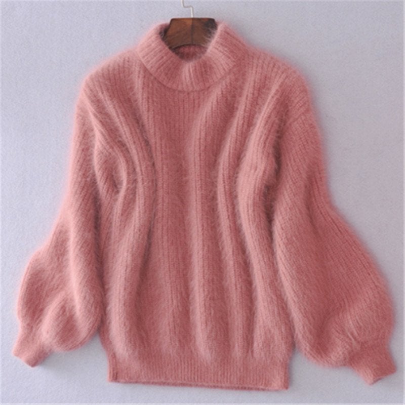 Acacia Fuzzy Lantern Sleeve Knit Sweater - Dusty Pink