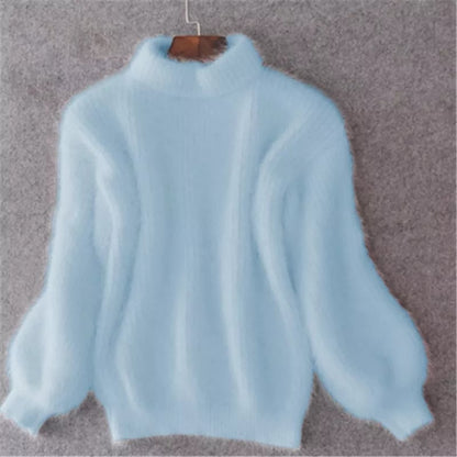 Acacia Fuzzy Lantern Sleeve Knit Sweater - Light Blue