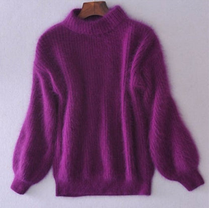 Acacia Fuzzy Lantern Sleeve Knit Sweater - Purple