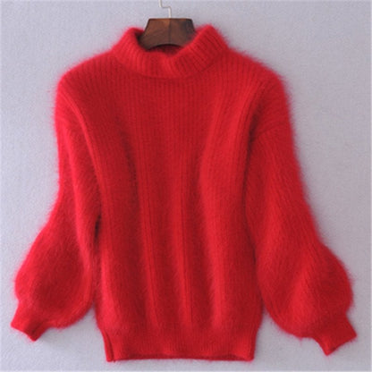 Acacia Fuzzy Lantern Sleeve Knit Sweater - Red