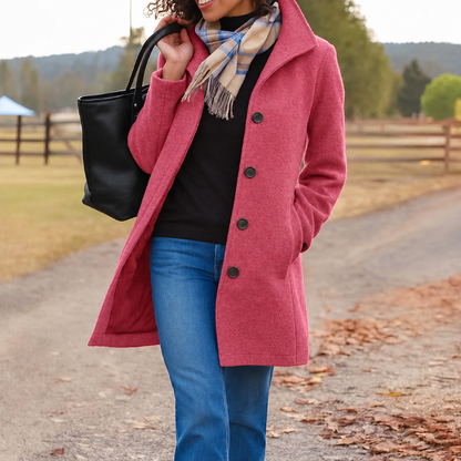 Adah Stand Collar Button Front Coat - Rose Pink