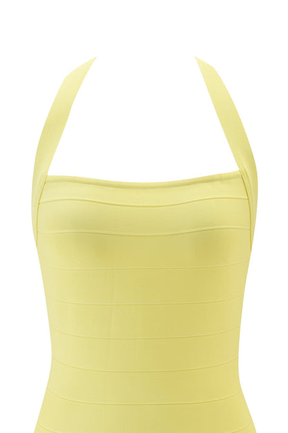 Adalyn Halter Bandage Mini Dress - Pale Yellow