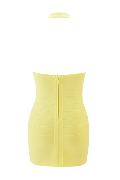 Adalyn Halter Bandage Mini Dress - Pale Yellow