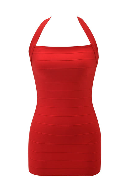Adalyn Halter Bandage Mini Dress - Red