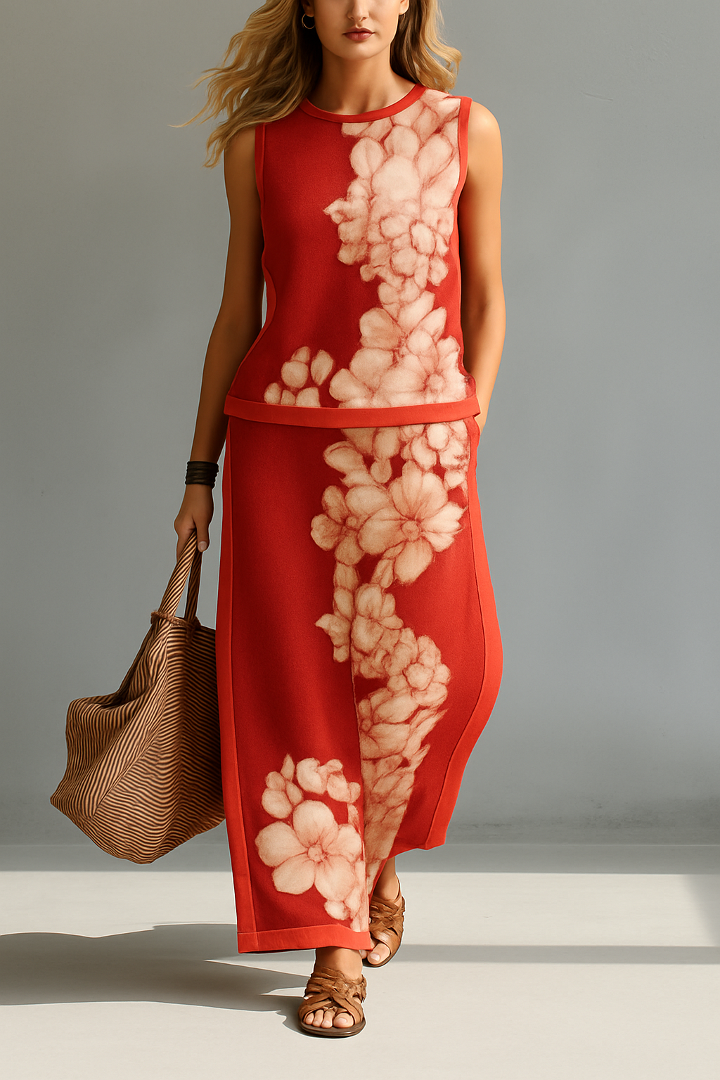 Adara Sleeveless Floral Wide Leg Pant Set - Red Floral
