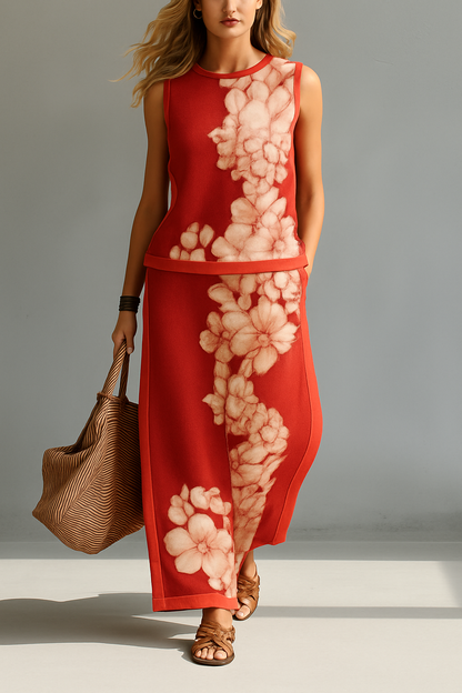 Adara Sleeveless Floral Wide Leg Pant Set - Red Floral