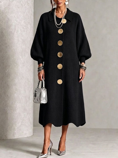 Aeliana Button-Front Midi Dress - Black