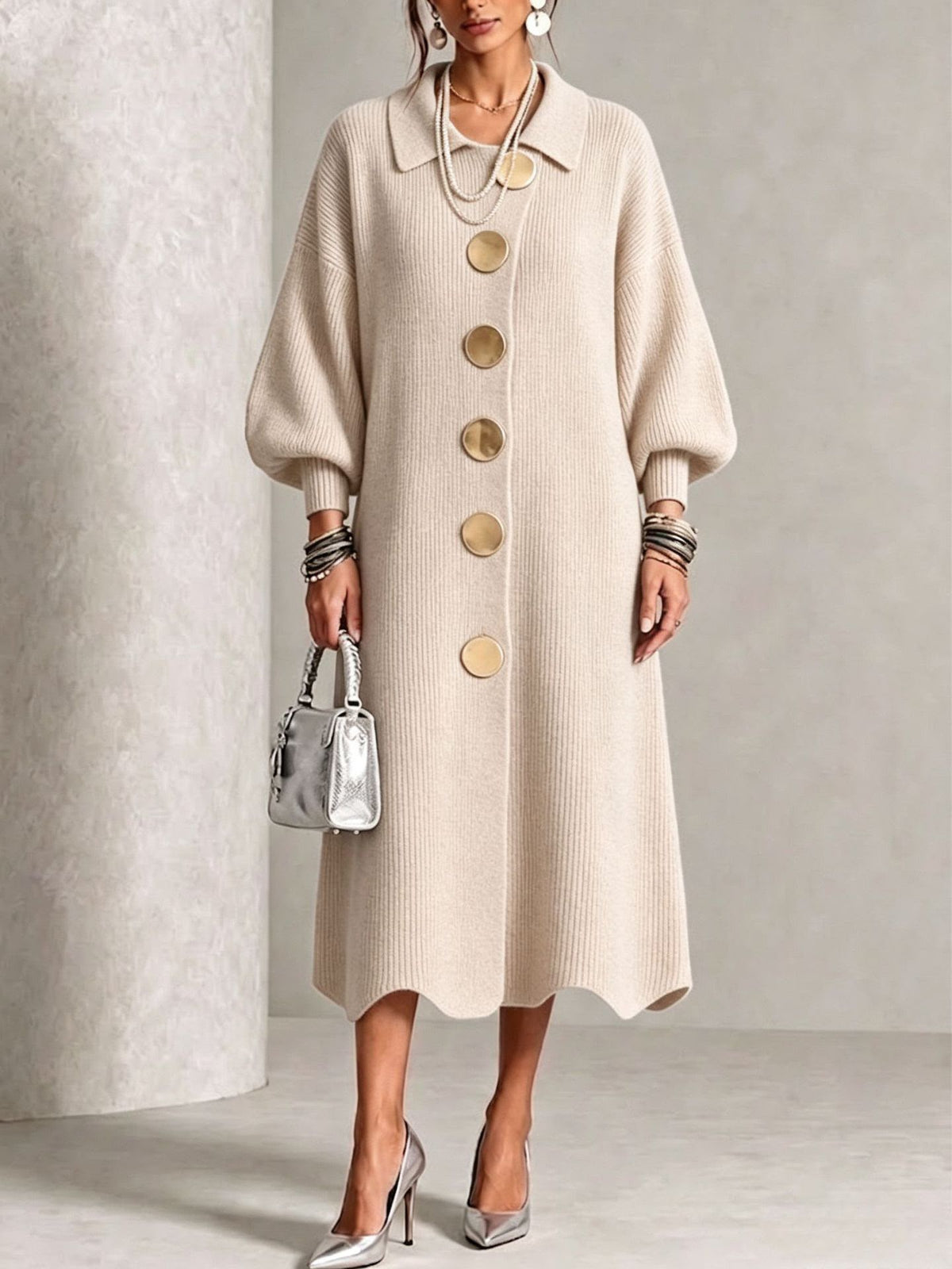 Aeliana Button-Front Midi Dress - Cream