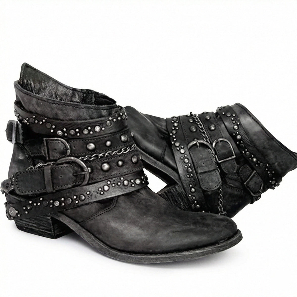 Aila Studded Ankle Boots - Black