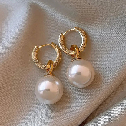 Aislinn Pearl Drop Hoop Earrings - Gold