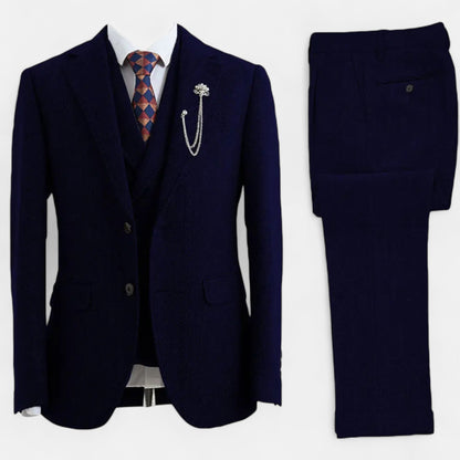 Alden Herringbone Three-Piece Suit - Dark Blue