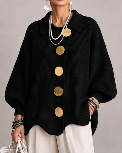Alessa Collared Knit Top - Black