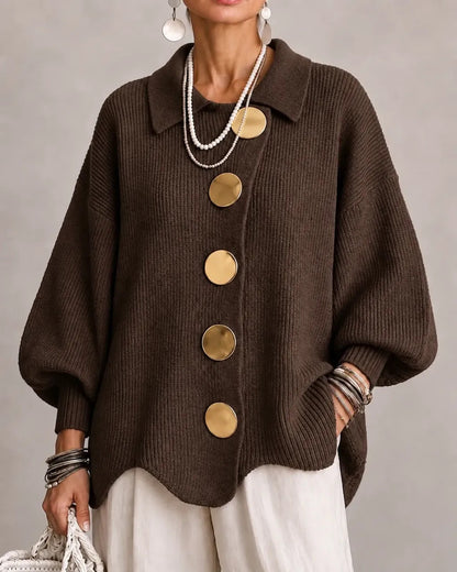 Alessa Collared Knit Top - Brown