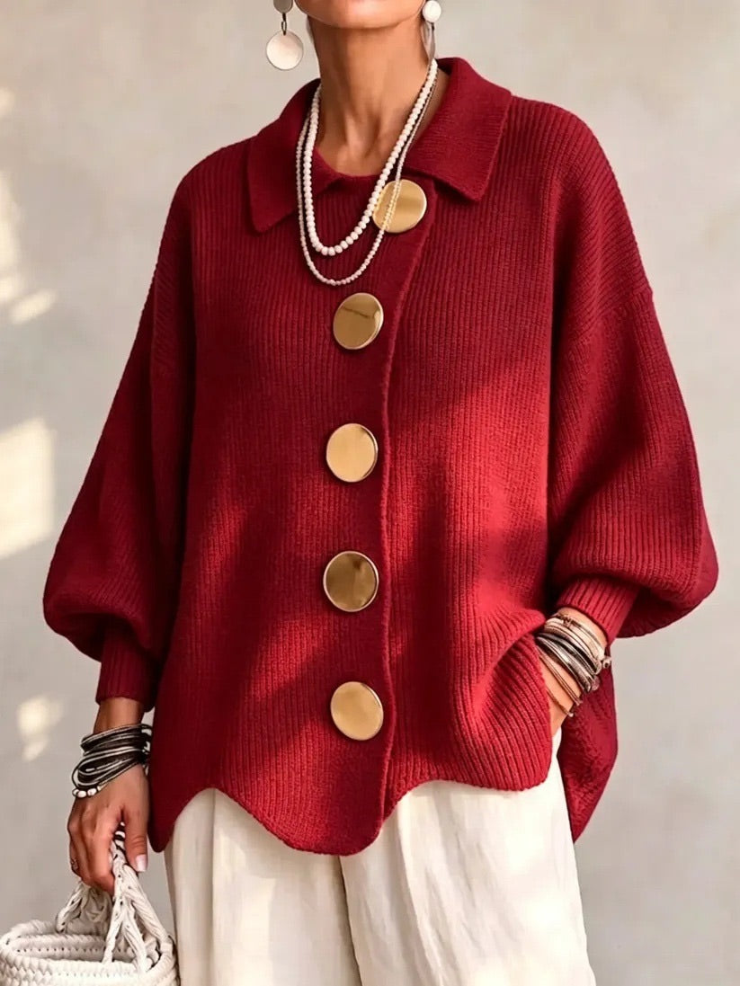 Alessa Collared Knit Top - Red