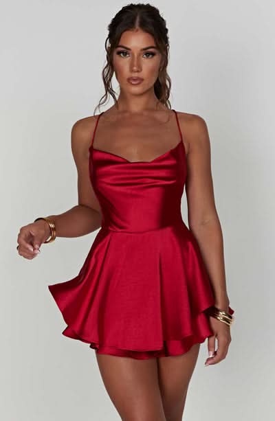 Women's Cocktail Cowl Neck Satin Mini Playsuit - product image 2