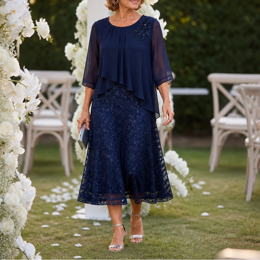 Alinta Lace Midi Dress - Dark Navy