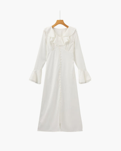 Alouette Ruffle Neck Pearl Button Maxi Dress - Ivory