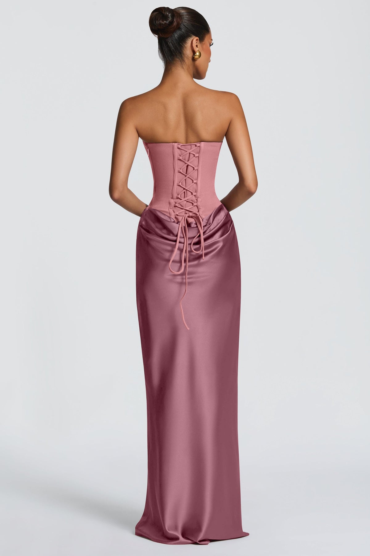 Altaira Strapless Corset Draped Maxi Dress - Dusty Rose