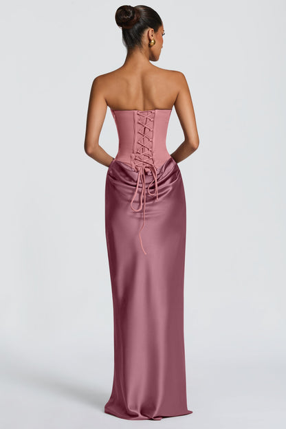 Altaira Strapless Corset Draped Maxi Dress - Dusty Rose