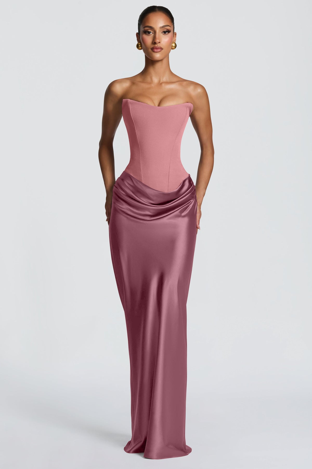 Altaira Strapless Corset Draped Maxi Dress - Dusty Rose