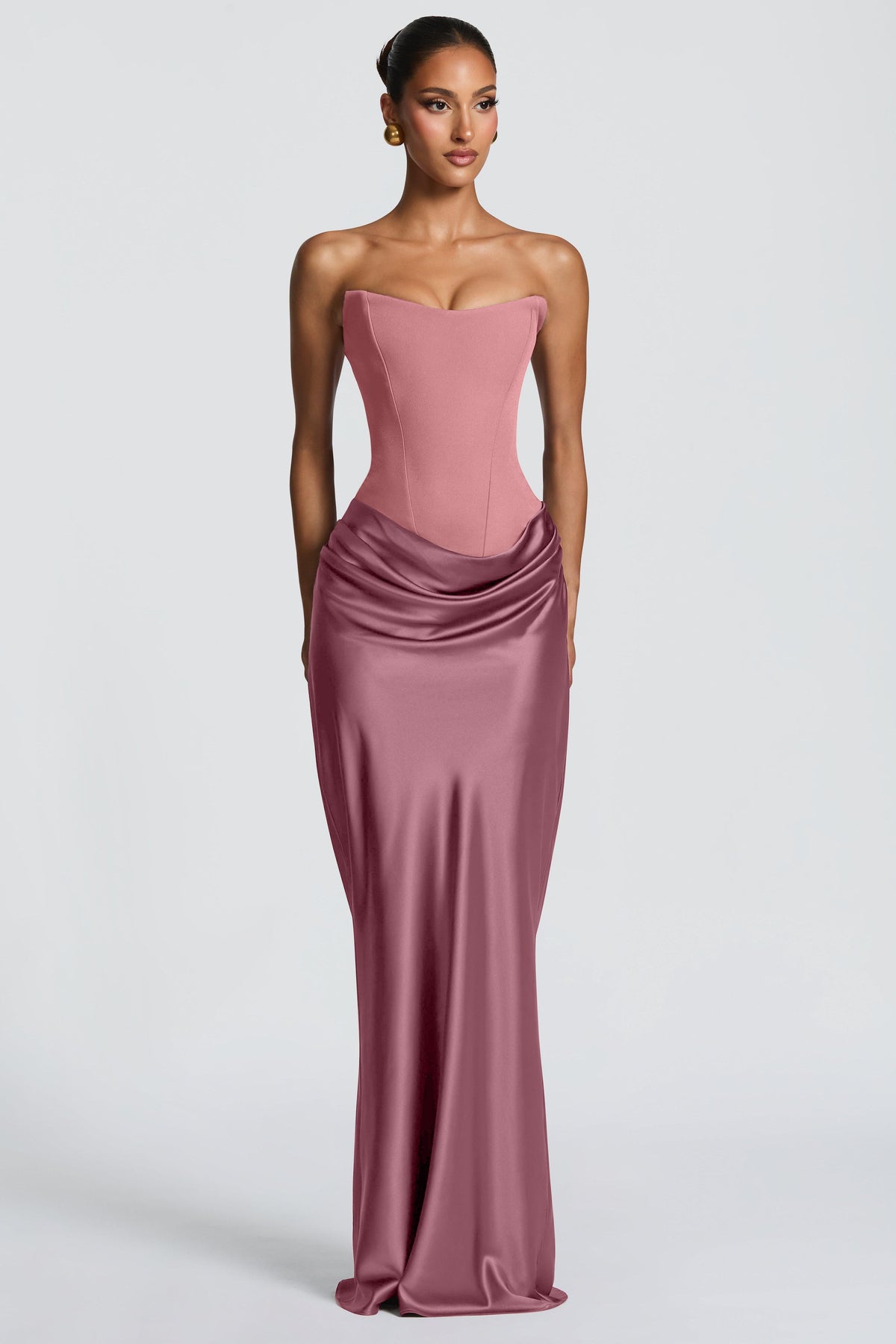 Altaira Strapless Corset Draped Maxi Dress - Dusty Rose