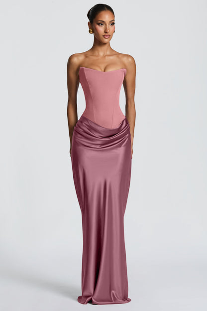 Altaira Strapless Corset Draped Maxi Dress - Dusty Rose