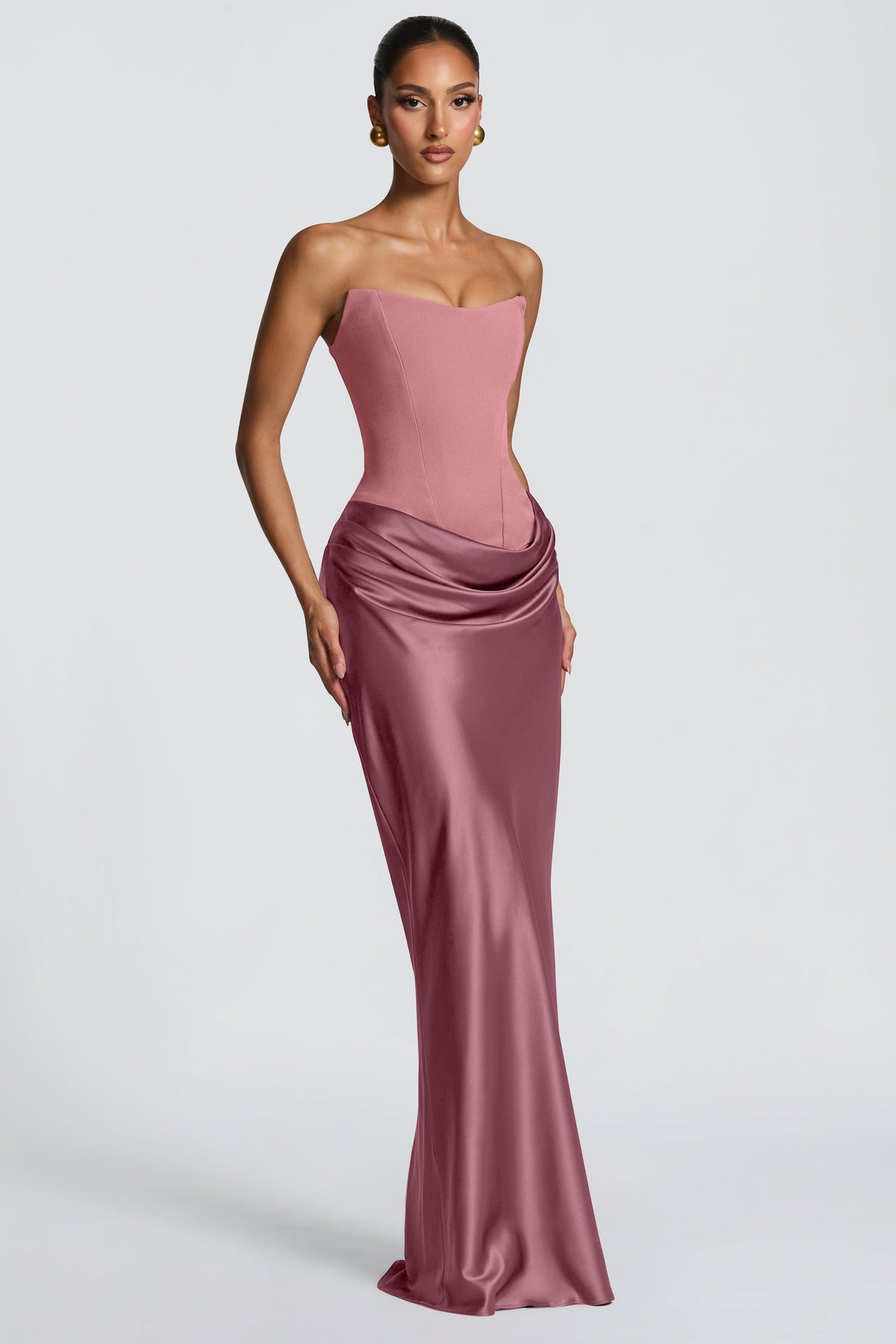 Altaira Strapless Corset Draped Maxi Dress - Dusty Rose