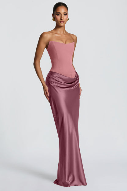 Altaira Strapless Corset Draped Maxi Dress - Dusty Rose