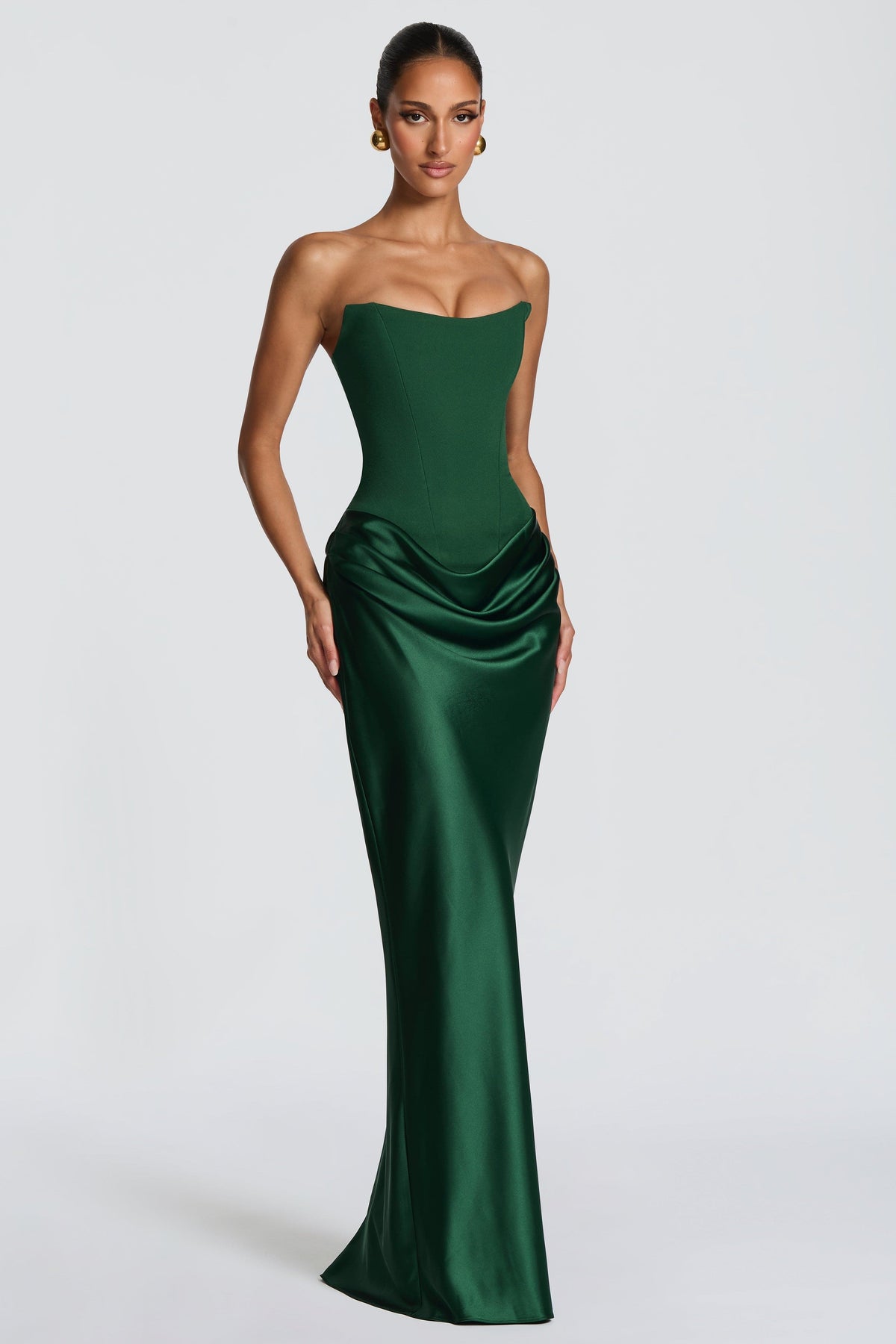Altaira Strapless Corset Draped Maxi Dress - Emerald Green