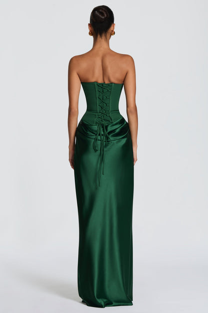 Altaira Strapless Corset Draped Maxi Dress - Emerald Green