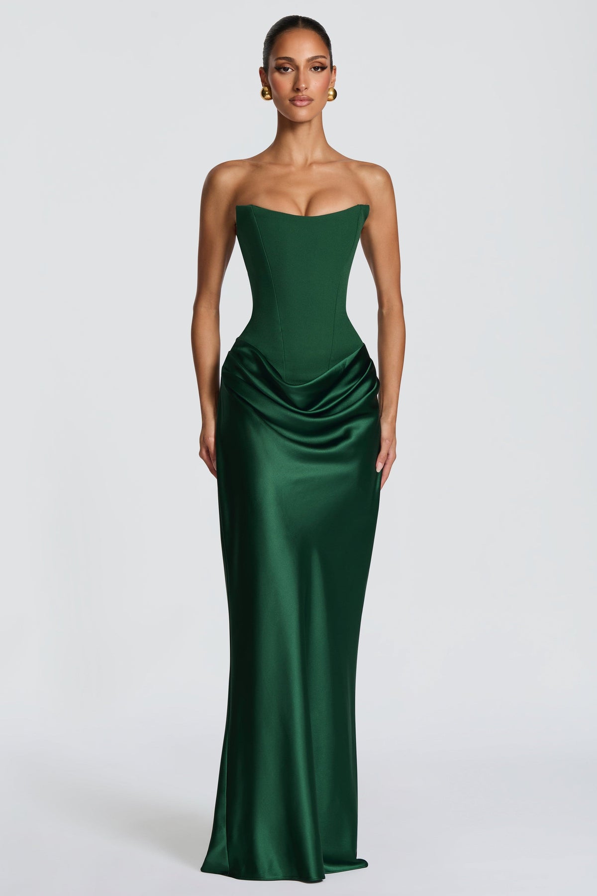 Altaira Strapless Corset Draped Maxi Dress - Emerald Green