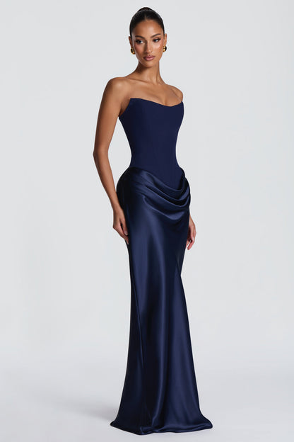 Altaira Strapless Corset Draped Maxi Dress - Navy