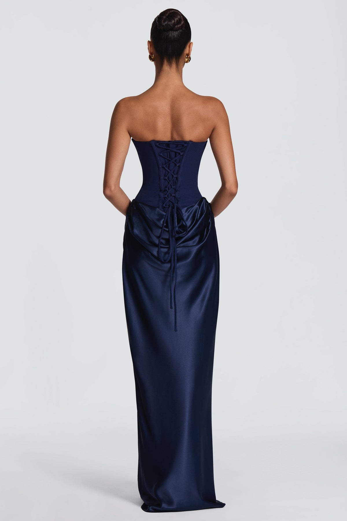 Altaira Strapless Corset Draped Maxi Dress - Navy