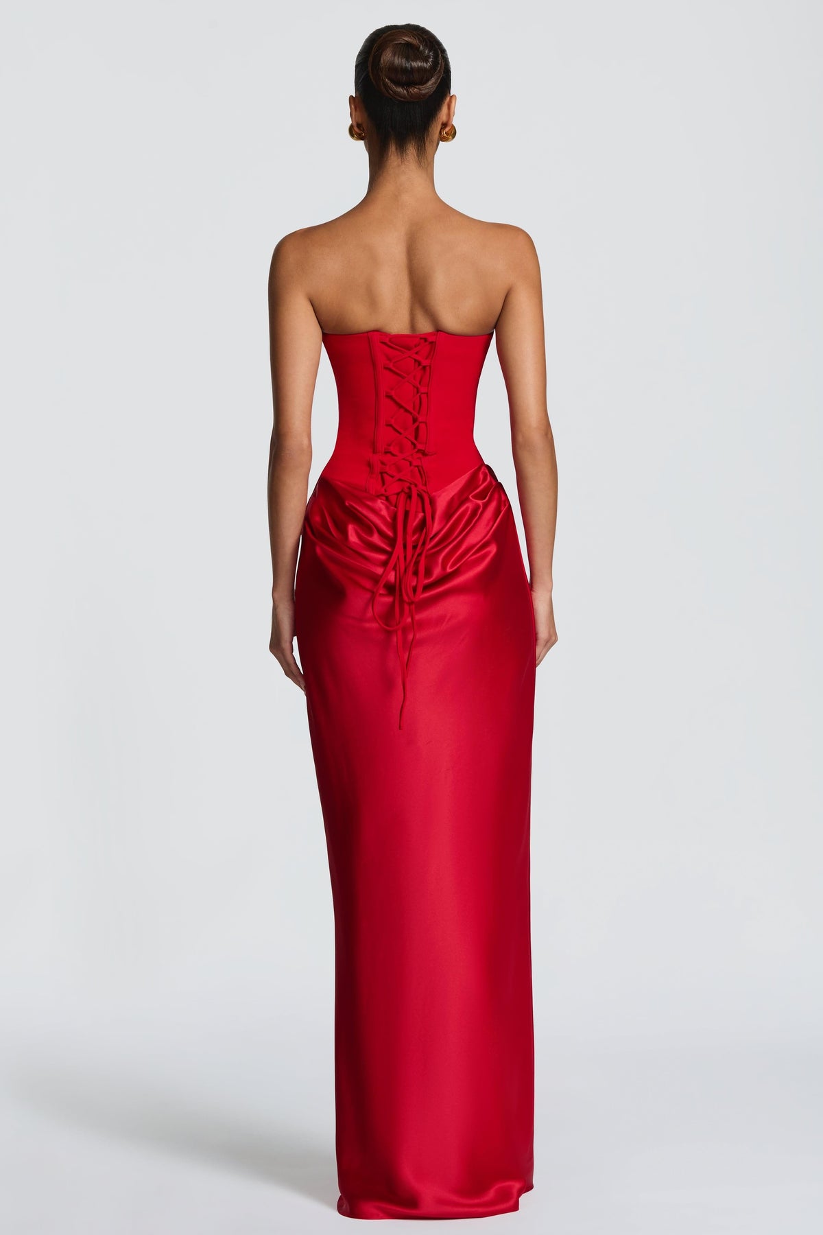 Altaira Strapless Corset Draped Maxi Dress - Red