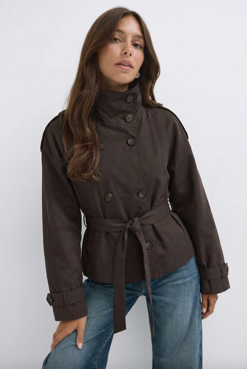 Amabel Cropped Trench Coat - Brown