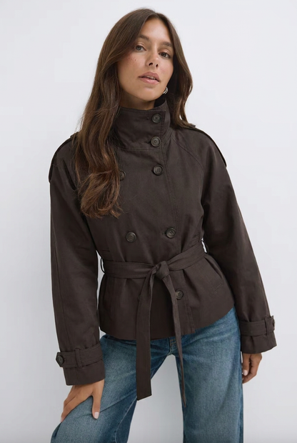 Amabel Cropped Trench Coat - Brown