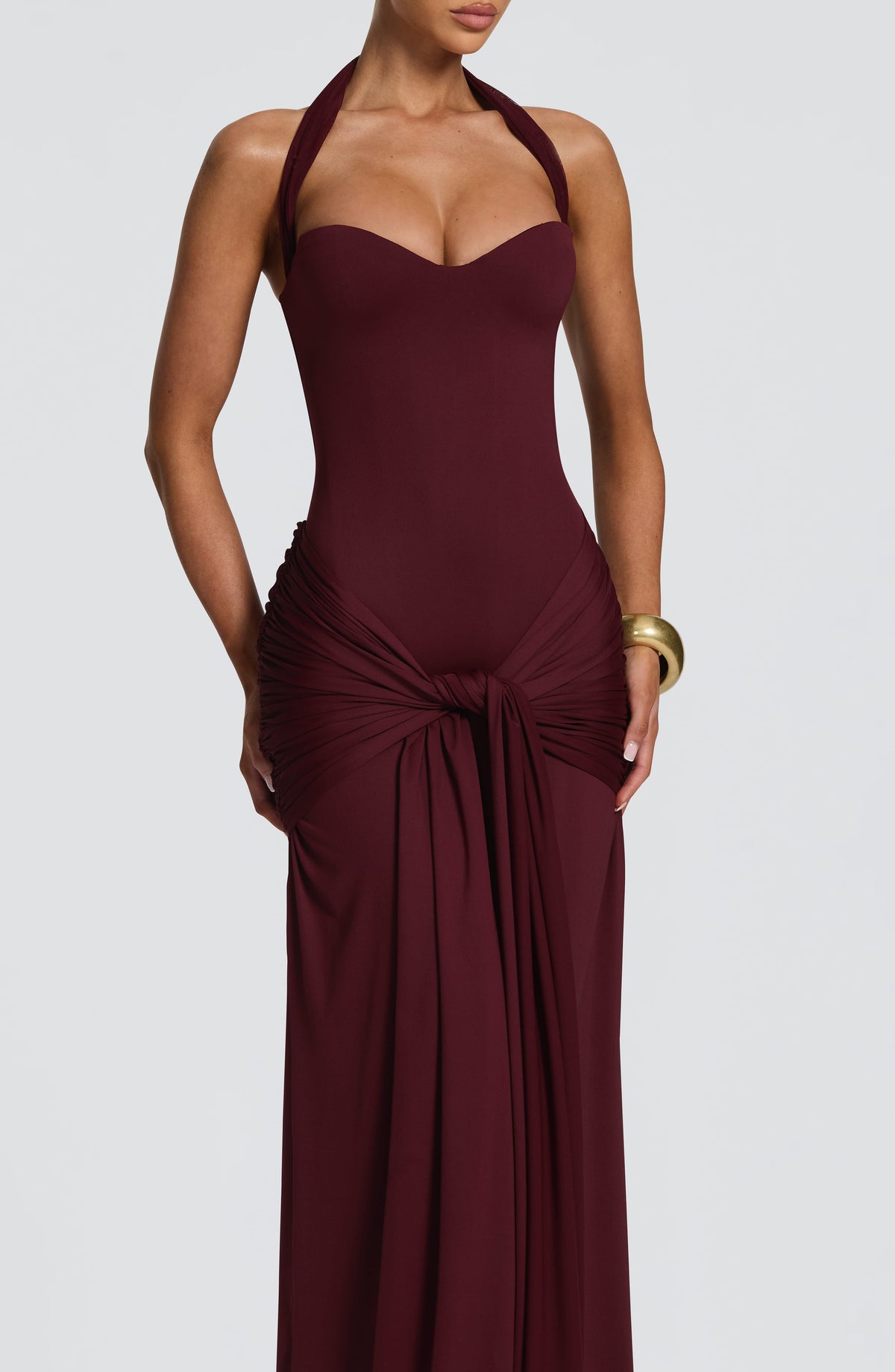 Amara Lace Up Maxi Dress - Red