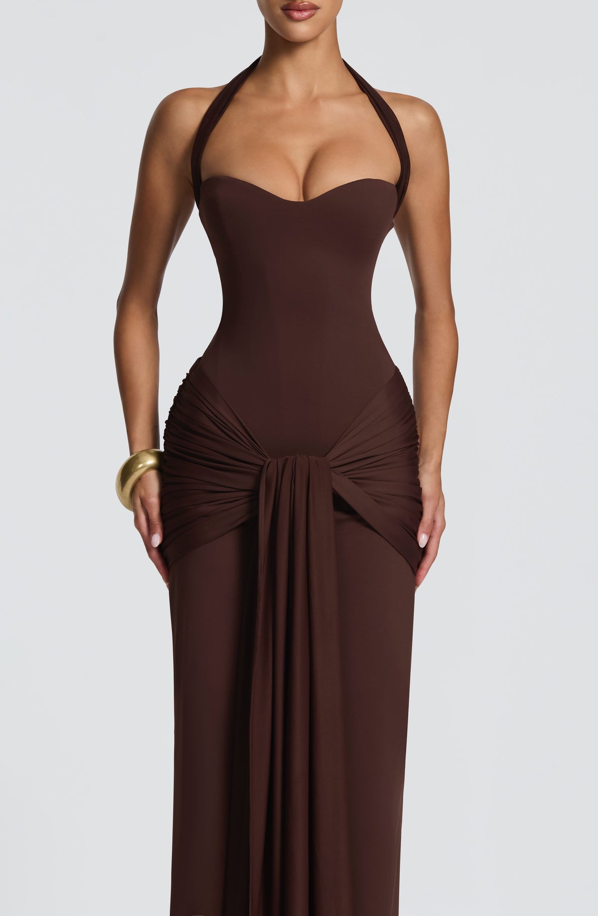 Amara Lace Up Maxi Dress - Brown