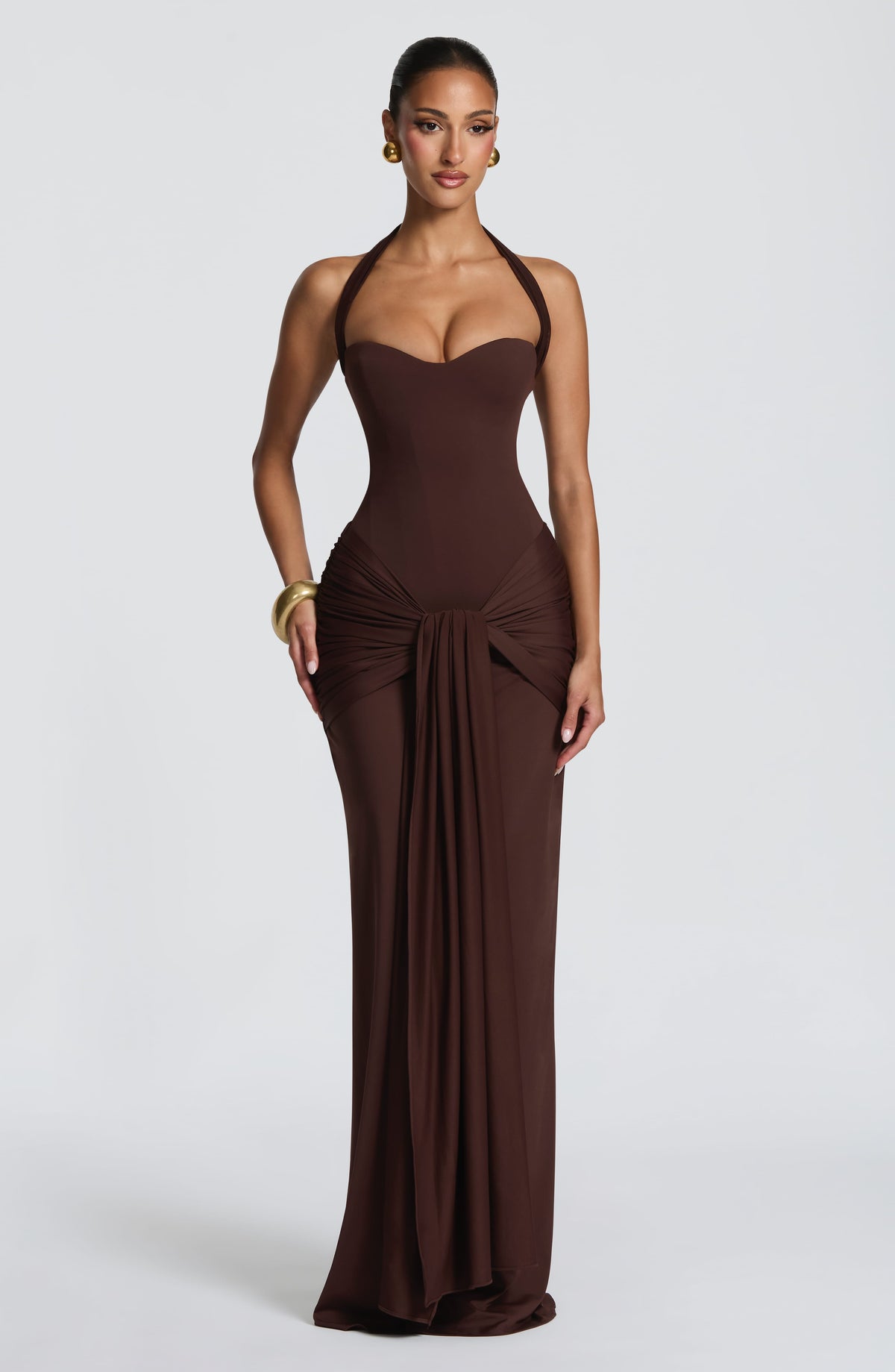 Amara Lace Up Maxi Dress - Brown