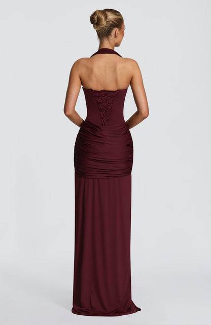 Amara Lace Up Maxi Dress - Red