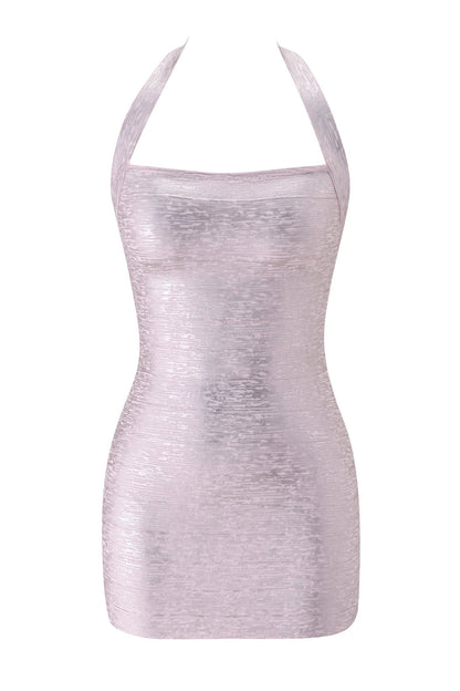 Amaris Metallic Bandage Mini Dress - Pink Pearl